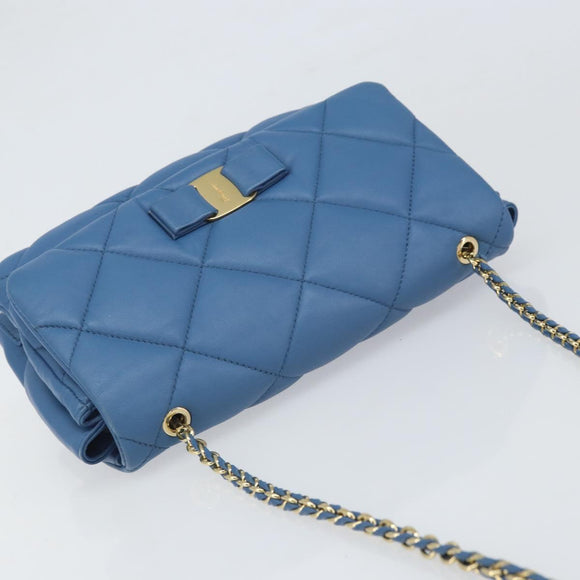 Salvatore Ferragamo Vala Umhängetasche Leder Blau Gold Original 169096V