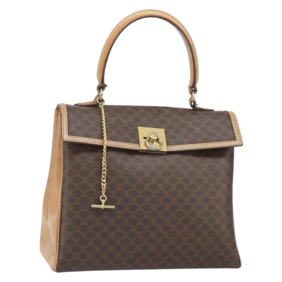 CELINE Macadam Canvas Hand Bag PVC Leather Brown Gold Auth 169099