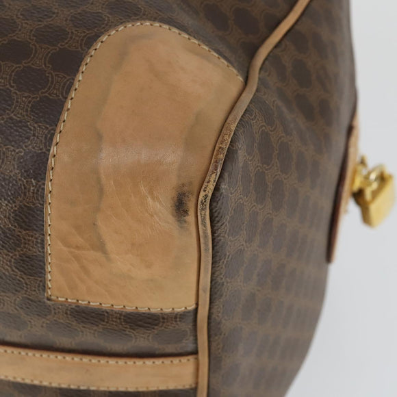CELINE Macadam Canvas Boston Bag PVC Leather Brown Gold Auth 169100