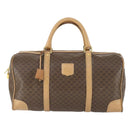 CELINE Macadam Canvas Boston Bag PVC Leather Brown Gold Auth 169100-13