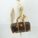 CELINE Macadam Canvas Boston Bag PVC Leather Brown Gold Auth 169100-25