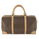CELINE Macadam Canvas Boston Bag PVC Leather Brown Gold Auth 169100-2