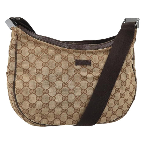 GUCCI GG Canvas Shoulder Bag Beige Silver 122790 Auth 169102