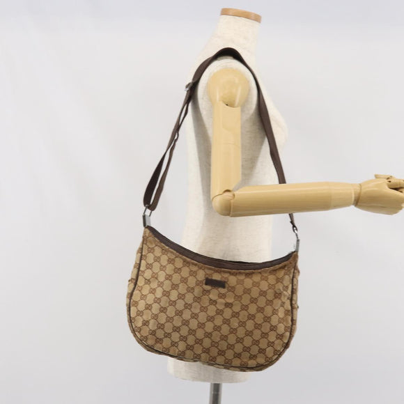 GUCCI GG Canvas Shoulder Bag Beige Silver 122790 Auth 169102
