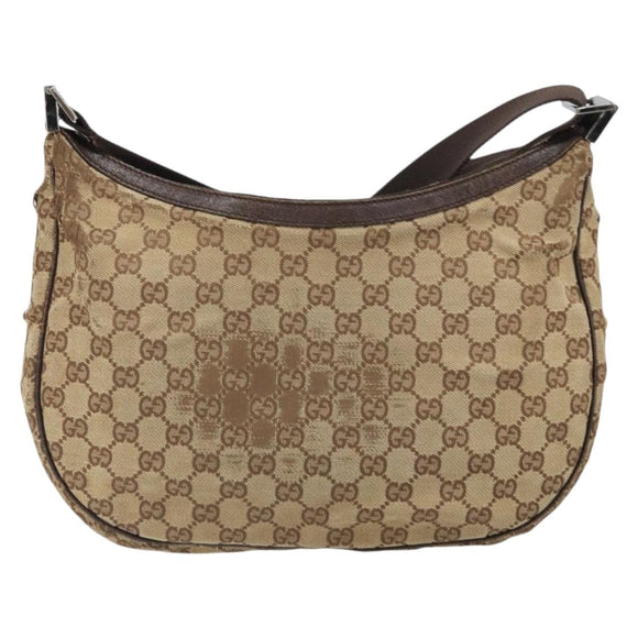 GUCCI GG Canvas Shoulder Bag Beige Silver 122790 Auth 169102