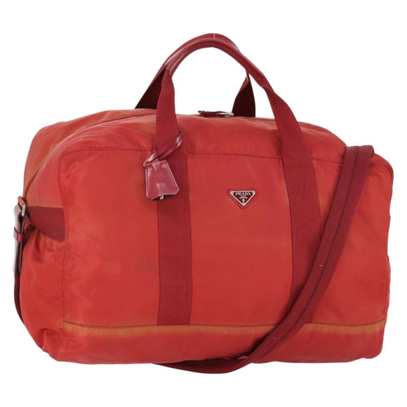 PRADA Boston Bag Nylon 2way Red Silver Auth 169109