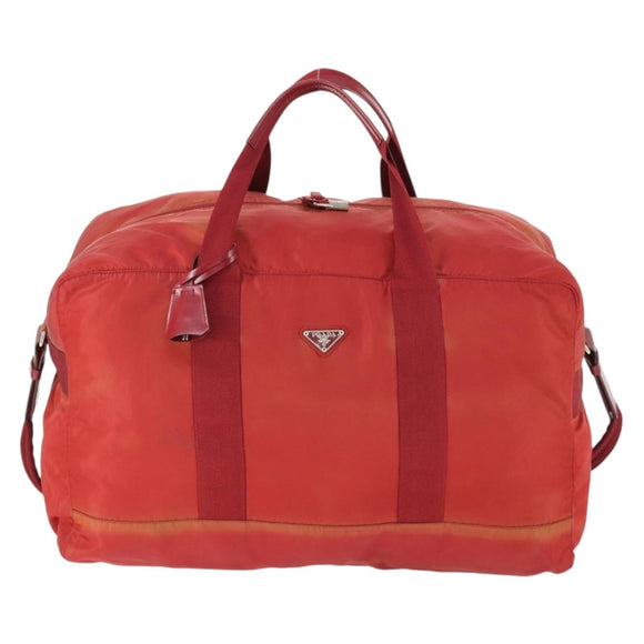 PRADA Boston Bag Nylon 2way Red Silver Auth 169109
