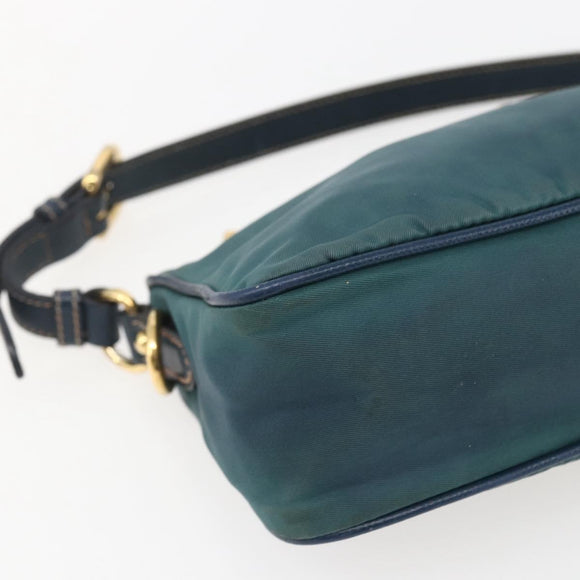PRADA Accessory Pouch Nylon Green Gold Auth 169113