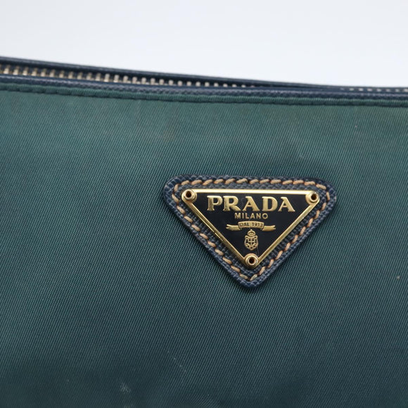 PRADA Accessory Pouch Nylon Green Gold Auth 169113