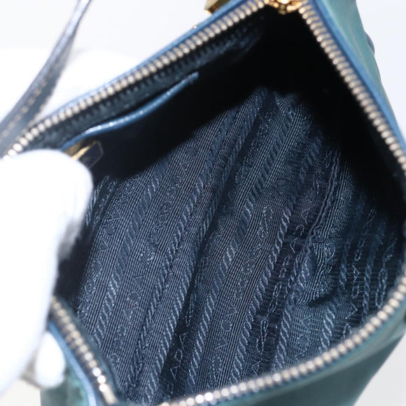 PRADA Accessory Pouch Nylon Green Gold Auth 169113