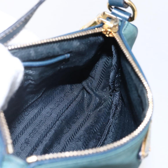 PRADA Accessory Pouch Nylon Green Gold Auth 169113