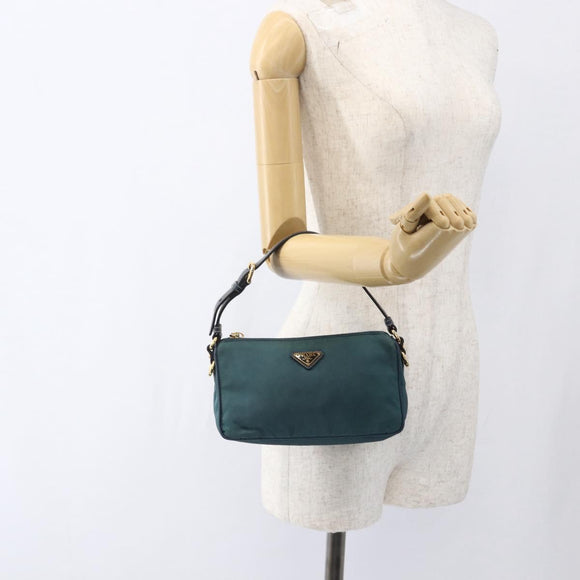 PRADA Accessory Pouch Nylon Green Gold Auth 169113