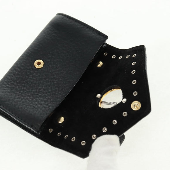 Gianni Versace Pouch Leather Black Gold Auth 169116V