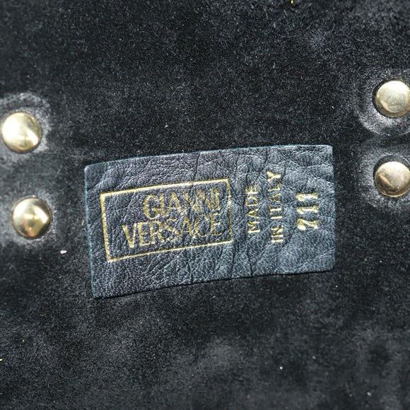 Gianni Versace Pouch Leather Black Gold Auth 169116V