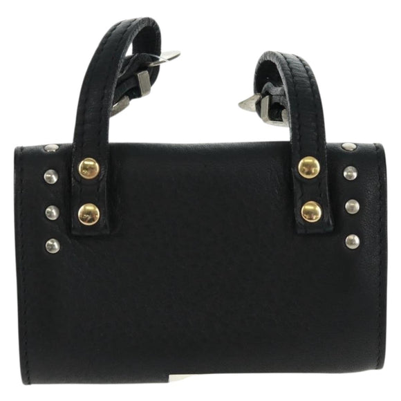 Gianni Versace Pouch Leather Black Gold Auth 169116V