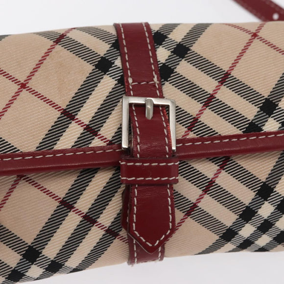BURBERRY Nova Check Blue Label Waist Bag Canvas 2way Beige Silver Auth 169117