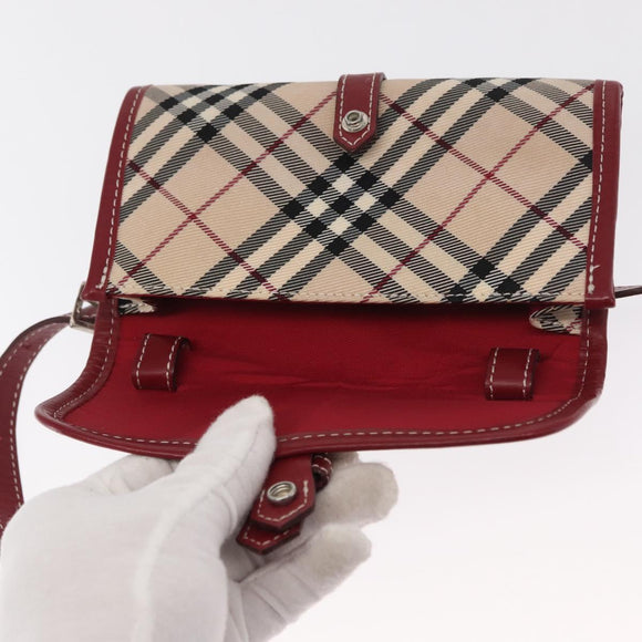 BURBERRY Nova Check Blue Label Waist Bag Canvas 2way Beige Silver Auth 169117