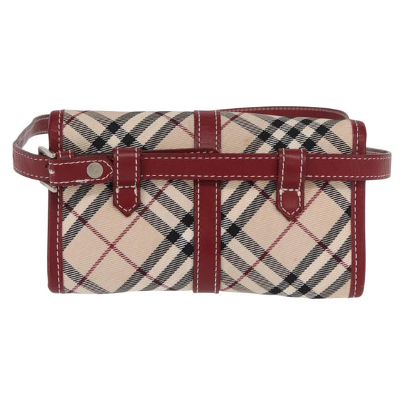 BURBERRY Nova Check Blue Label Waist Bag Canvas 2way Beige Silver Auth 169117