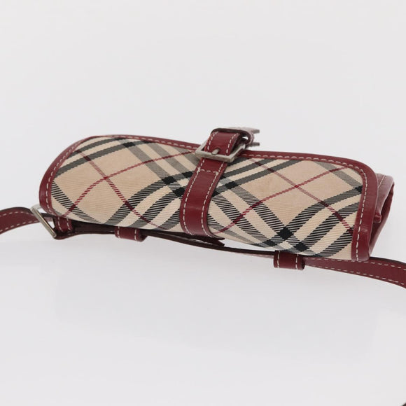 BURBERRY Nova Check Blue Label Waist Bag Canvas 2way Beige Silver Auth 169117