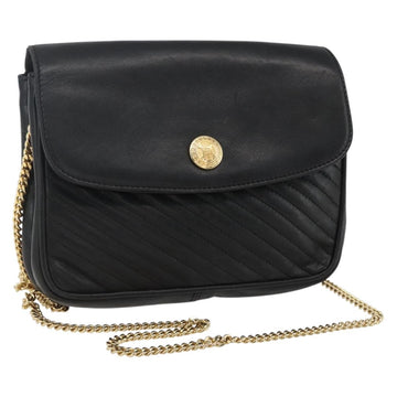 CELINE Chain Shoulder Bag Leather Black Gold Auth 169128V