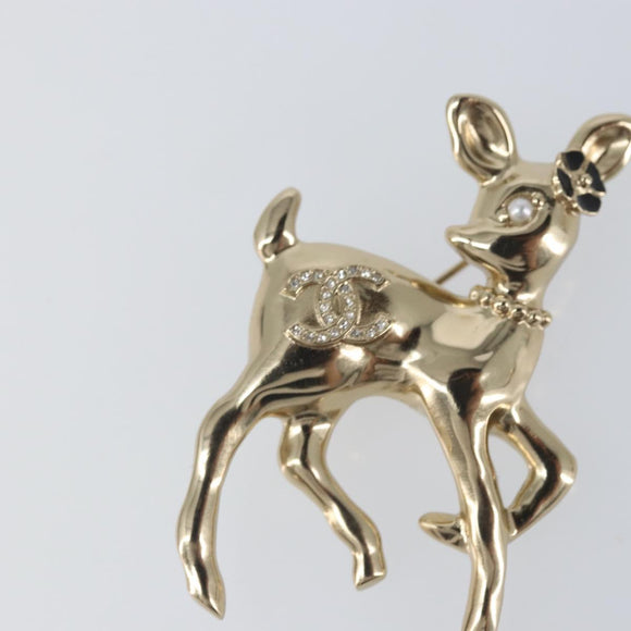 CHANEL Bambi Brooch metal Gold CC Auth 169131V