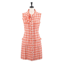 CHANEL Sleeveless Dress Tweed Orange CC Auth 169141M