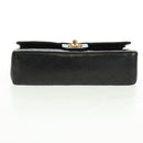 CHANEL Matelasse 25 Double Flap Chain Bag Lamb Skin Black Gold CC Auth 169170SAV-10