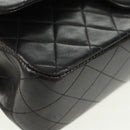 CHANEL Matelasse 25 Double Flap Chain Bag Lamb Skin Black Gold CC Auth 169170SAV-11