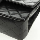 CHANEL Matelasse 25 Double Flap Chain Bag Lamb Skin Black Gold CC Auth 169170SAV-12