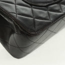 CHANEL Matelasse 25 Double Flap Chain Bag Lamb Skin Black Gold CC Auth 169170SAV-13