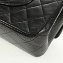 CHANEL Matelasse 25 Double Flap Chain Bag Lamb Skin Black Gold CC Auth 169170SAV-14