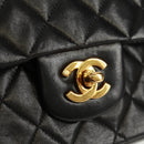 CHANEL Matelasse 25 Double Flap Chain Bag Lamb Skin Black Gold CC Auth 169170SAV-15