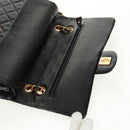 CHANEL Matelasse 25 Double Flap Chain Bag Lamb Skin Black Gold CC Auth 169170SAV-16
