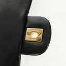 CHANEL Matelasse 25 Double Flap Chain Bag Lamb Skin Black Gold CC Auth 169170SAV-17