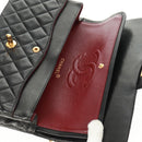 CHANEL Matelasse 25 Double Flap Chain Bag Lamb Skin Black Gold CC Auth 169170SAV-20