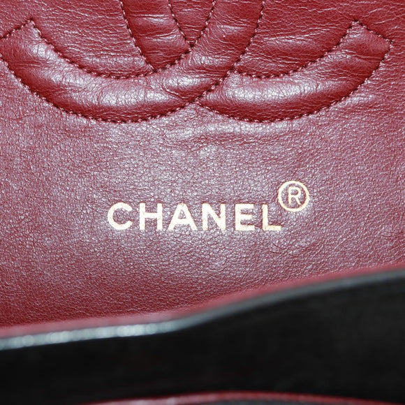 CHANEL Matelasse 25 Double Flap Chain Bag Lamb Skin Black Gold CC Auth 169170SAV