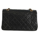 CHANEL Matelasse 25 Double Flap Chain Bag Lamb Skin Black Gold CC Auth 169170SAV-3