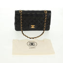 CHANEL Matelasse 25 Double Flap Chain Bag Lamb Skin Black Gold CC Auth 169170SAV-30