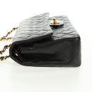 CHANEL Matelasse 25 Double Flap Chain Bag Lamb Skin Black Gold CC Auth 169170SAV-4