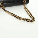 CHANEL Matelasse 25 Double Flap Chain Bag Lamb Skin Black Gold CC Auth 169170SAV-7