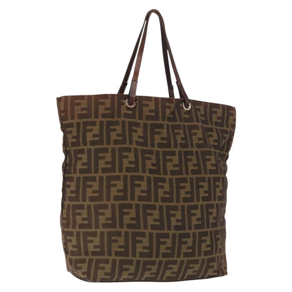 FENDI Zucca Canvas Tote Bag Black Brown Auth 169183