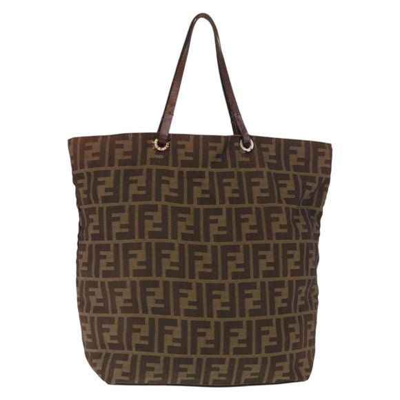 FENDI Zucca Canvas Tote Bag Black Brown Auth 169183