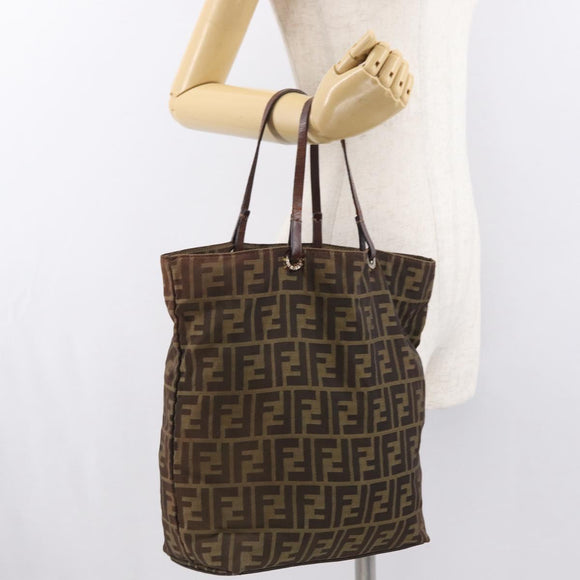 FENDI Zucca Canvas Tote Bag Black Brown Auth 169183