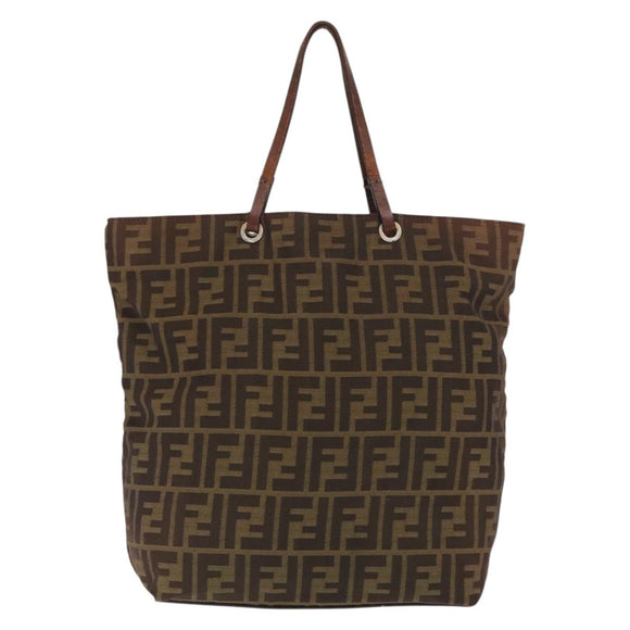 FENDI Zucca Canvas Tote Bag Black Brown Auth 169183