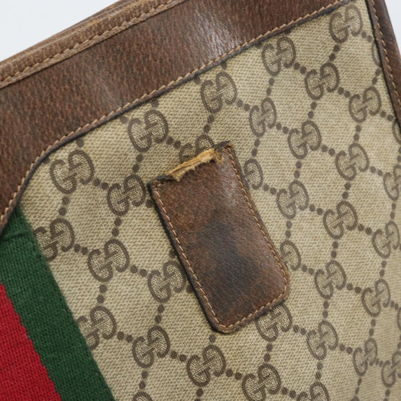 GUCCI GG Supreme Web Sherry Line Tote Bag PVC Beige Gold 010 378 Auth 169187