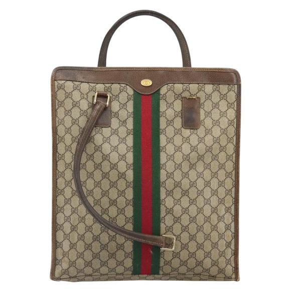 GUCCI GG Supreme Web Sherry Line Tote Bag PVC Beige Gold 010 378 Auth 169187