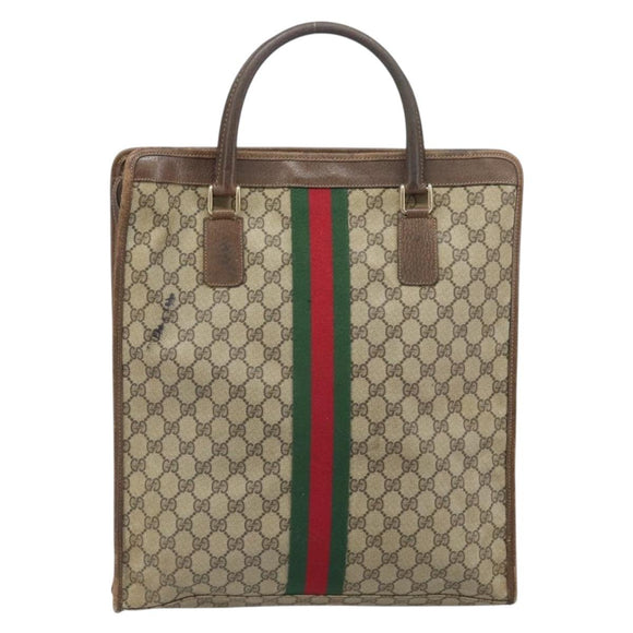 GUCCI GG Supreme Web Sherry Line Tote Bag PVC Beige Gold 010 378 Auth 169187