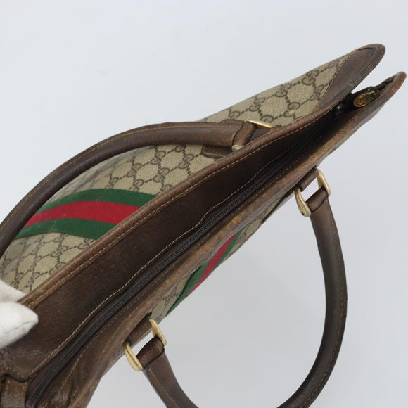 GUCCI GG Supreme Web Sherry Line Tote Bag PVC Beige Gold 010 378 Auth 169187