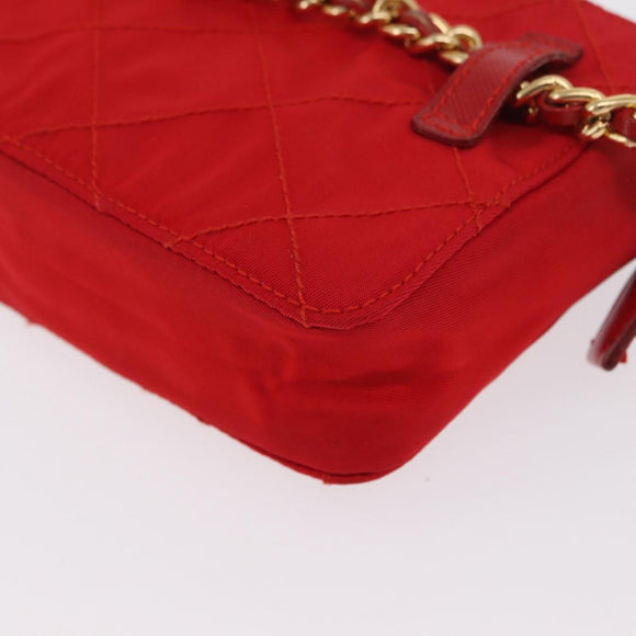 PRADA Shoulder Pouch Nylon Red Gold Auth 169188