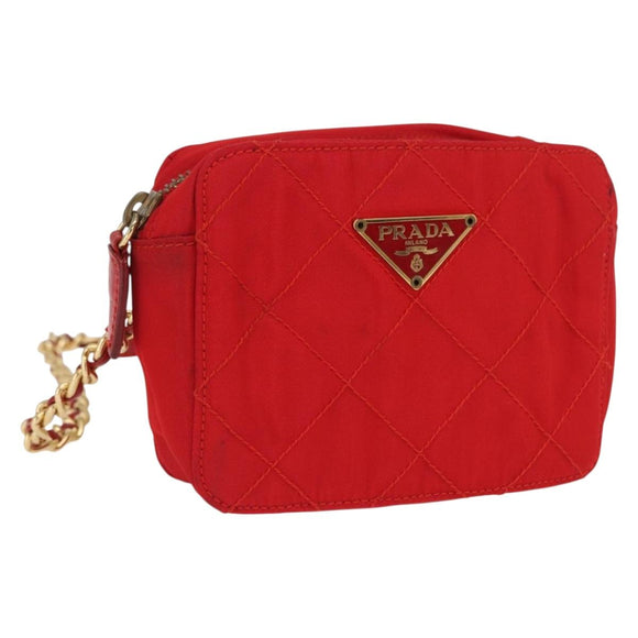 PRADA Shoulder Pouch Nylon Red Gold Auth 169188